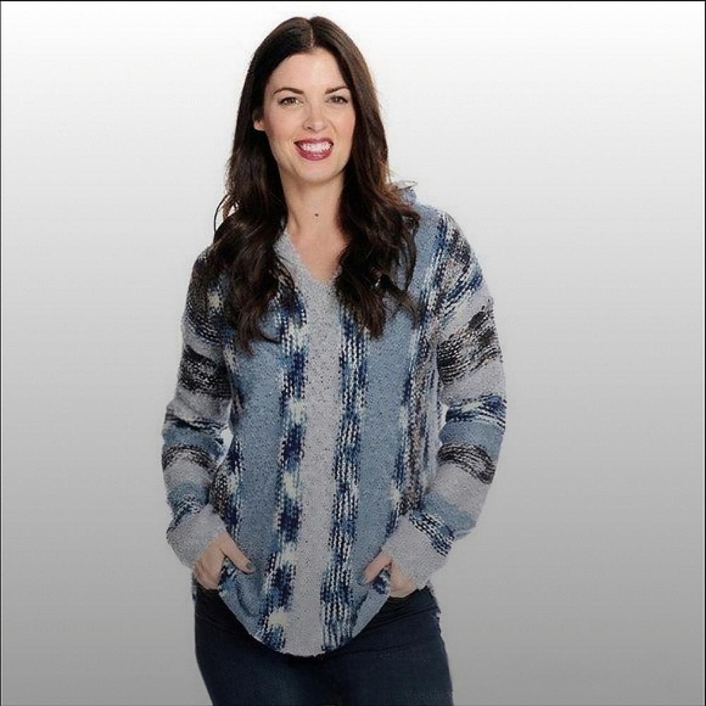 KIMBERLY ROSE BOUTIQUE Warm Blue Mixed Yarn V-neck Long Sleeve Sweater Hoodie 1X